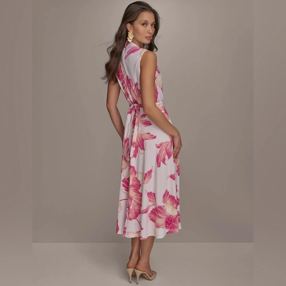 NWT Donna Karan Floral A-Line Midi Dress. Size 12. Misty Rose Pink - Picture 2 of 10